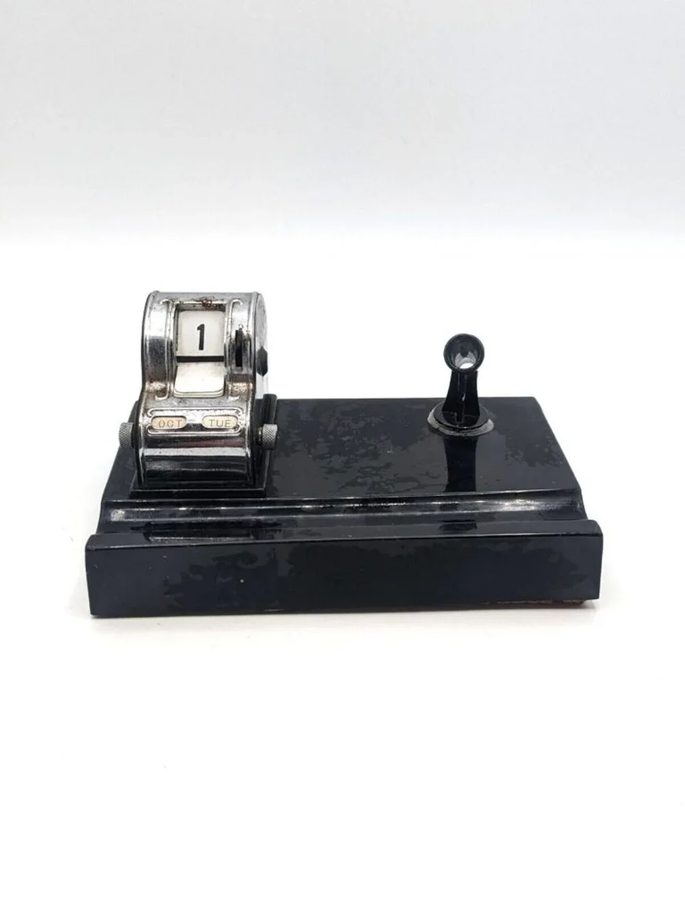 Vintage Perpetual Calendar Pen Holder Office Desk Top Black 6